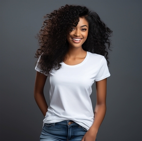 白色T恤爆炸头黑人美女图片